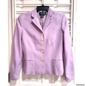 Lauren Ralph Lauren Lavender Light Purple Silk Button Blazer Women Size 6